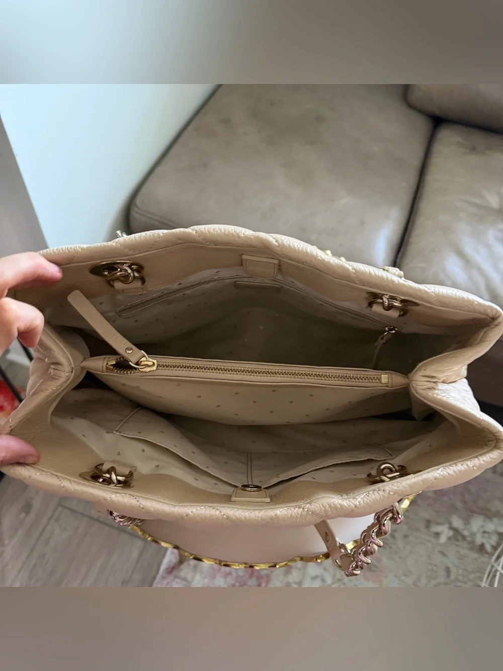 Vintage Kate Spade Gold Coast Maryanne Quilted Leather Tote Bag Cashew Beige EUC